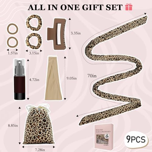 ZILAMPU No Heat Curling Rod Headband for Women and Girls, Overnight Velour Hair Roller Wrap for Long Curls - Leopard Print - Image 5