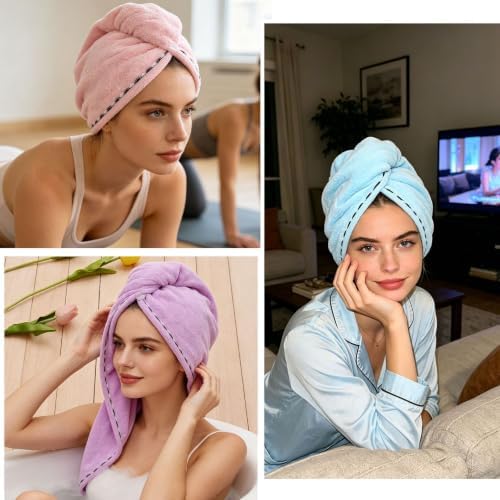 3Pcs Microfiber Hair Towel Wrap Quick Dry Soft Hair Turban for Women - Image 3