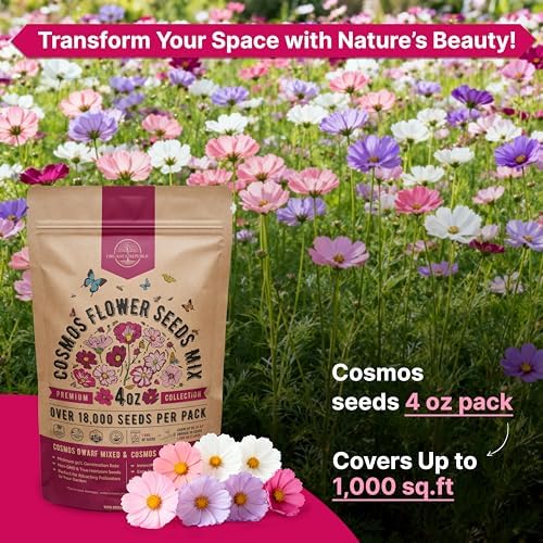 Cosmos Flower Seeds Pack 4 oz - 18,000 Non-GMO Heirloom Annual Seeds for Planting Indoor & Outdoor Gardening, Flower Seed for Garden in Resealable Packet, Floral Mix for Pollinators Perennial Mix - Image 4