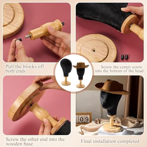 Mannequin Head for Wigs with Detachable Strong Wood Base, Canvas Wig Tripod Stand with Head, Wooden Mannequin Head for Hats, Canvas Head Holder for Hair Display (Black) - Image 4