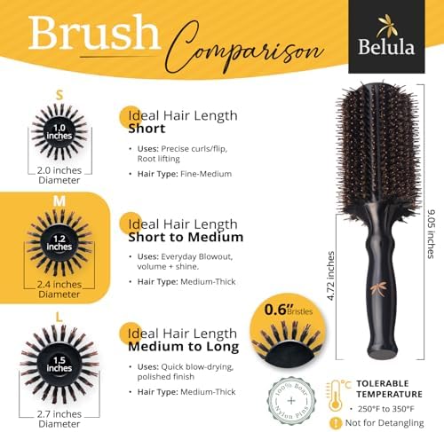 Belula Boar Bristle Round Brush for Blow Drying, Medium 1.2-Inch Barrel - Image 5
