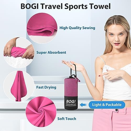 BOGI Microfiber Travel Sports Towel-Quick Dry Towel, Soft Lightweight Microfiber Camping Towel Absorbent Compact Travel Towel for Camping Gym Yoga Swimming Backpacking (XL:72''x32''+16''x16''-Hpink) - Image 4
