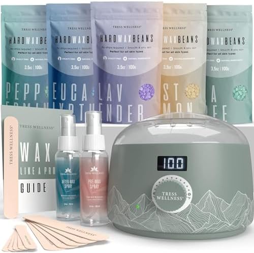 Tress Wellness Award Winning Waxing Kit for Sensitive Skin – Safe for Face & Skin, Easy to Use – At-Home Kit for Face, Bikini, Brazilian & Full Body - Digital Display, Green Mountain by TressWellness