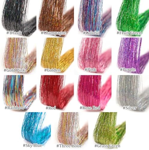 Colorful Hair Tinsel 12Pcs 20.5 Inch Fairy Hair Tinsel Clip in Kit for Christmas New Year Halloween Party, Hair Accessories Extensions for Women Girls (Colorful) - Image 6
