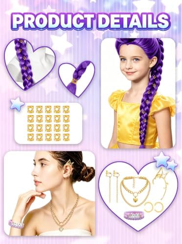 LUYI 38" Long Purple Braid Wig Anime Halloween Costume Accessories Sets - Image 5