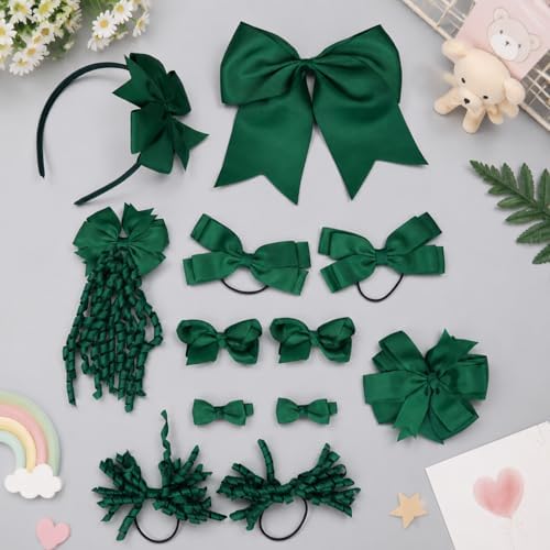 baotongle 12 Pcs School Hair Accessories Set School Bows for Girls Bow(Green) - Image 3