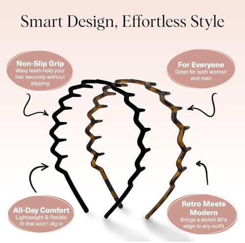Kitsch Zig Zag Headbands for Women - Black and Tortoise, 2 pcs - Image 3