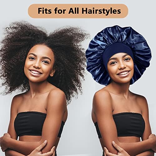 3PCS Extra Large Satin Bonnets for Sleeping, Hair Bonnets for Black Women Braids Curly Hair, F - Image 4