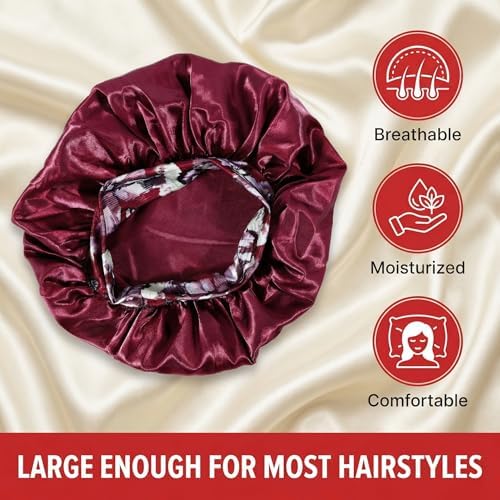 4 Pack Satin Silk Bonnet, Sleep Bonnet, Red, Pink, Blue, Black - Image 3