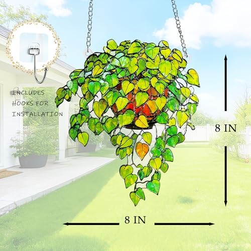 Plant Suncatcher Glass, Stained Glass Suncatcher Plant Window Hanging, Unique Nature Lover Gifts Leaf (Green) - Image 3