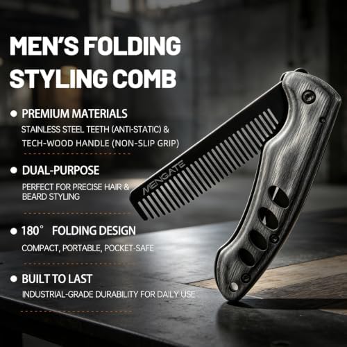 1PC Wooden Beard Comb for Men - Folding & Secure Lock & Pocket clip, 0.12lb - Image 5