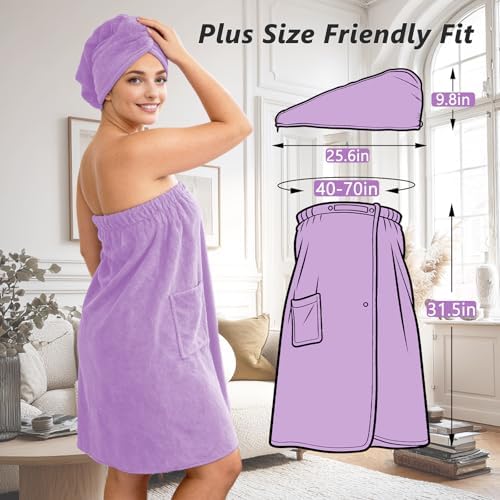 Women's Adjustable Microfiber Bath Towel Wrap with Hair Towel - Image 4