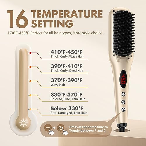 Hair Straightener Brush, MiroPure Ionic Hair Straightener Comb with 16 Temp, Auto-Off & Anti-Scald & Effective Hair Care, MCH Heating Hair Straightening Brush for Women - Image 3