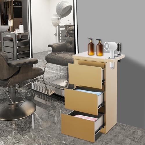3-Drawer Barber Storage Cabinet - 201 Stainless Steel Hairdressing Tool Organizer with Hair Dryer Holder (17.9x11.8x32.7in) for Salon/Bathroom/Home (Gold) - Image 2