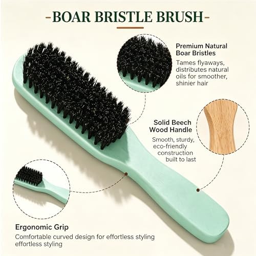 4Pcs Beech Wood Boar Bristle Slick Back Hair Brush Set with Gift Bag, Edge Brush, Teasing Brush & Rat Tail Comb, Smooth Frizz Flyaways Ponytails Buns & Baby Hair Edges Styling Tools for Women Men Kids - Image 6
