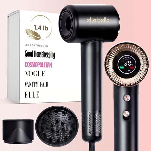 ELLA BELLA® Compact Plasma Hair Dryer, Digital Display, Rapid Drying, Quiet by ellabella