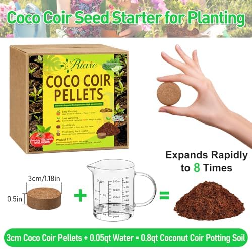 Riare 50 Pcs 30mm Organic Coco Coir Seed Starter Soil, Compressed Coconut Coir Potting Soil Mix for Seed Starting, Coconut Fiber Pellet for Planting Indoor & Outdoor Plants, Vegetables, Garden - Image 2