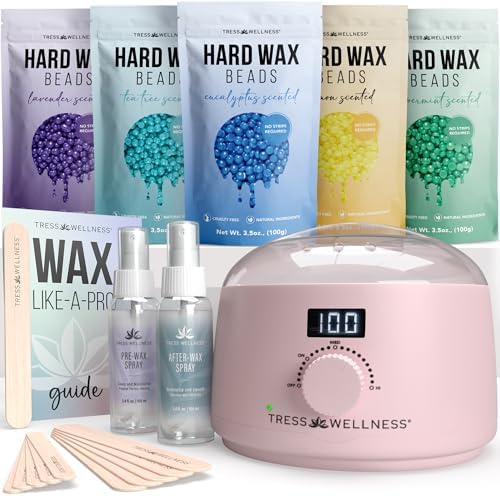 Tress Wellness Award Winning Waxing Kit for Sensitive Skin – Safe for Face & Skin, Easy to Use – At-Home Kit for Face, Bikini, Brazilian & Full Body - Digital Display, Pink by TressWellness