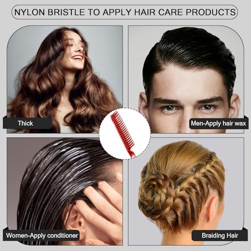SIMPOR 3 Row Hair Comb for Natural Detangling, Hair Styling Brush, Nylon Bristle Unbraider Teasing Rat Tail Comb for Women Men Red - Image 4
