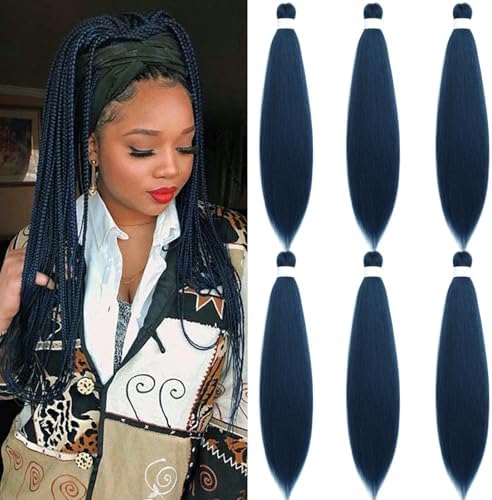 Navy Blue Braiding Hair Pre Stretched Kanekalo Knotless Prestretched Braiding Hair 30 inch Long Colored Hair Extensions for Braiding Pre Stretched Micro Braids Itch Free Yaki Braiding Hair Blue by UPerfeBeautyFashion