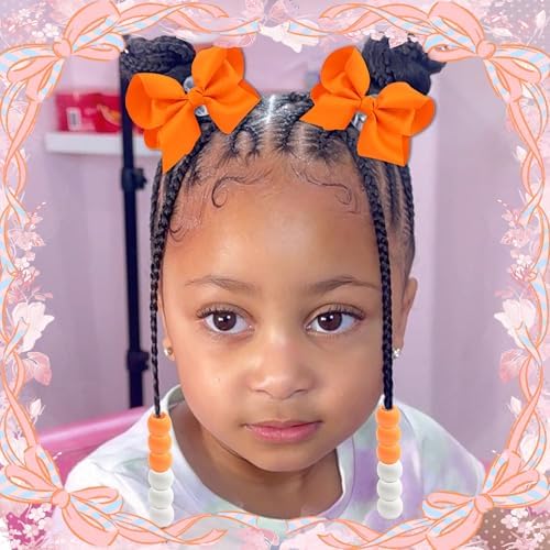 NAISKA 62PCS Orange Beads for Hair 4.7in Bow Hair Clips Hair Jewelry for Braids Cute Braids Clips with Bow Loc Beads Accessories Sets for Kids Girls - Image 3