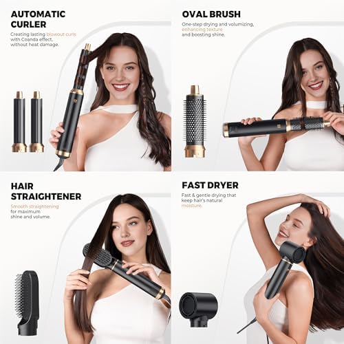 5 in 1 Blow Dryer Brush Set, Hot Air Styler Air Curling Wrap Air Curler Low Heat Hair Care, Round Brush Blow Dryer Hair Styling Tools Gift for Dry,Volumize,Straight,Curl, 110-120V - Image 3