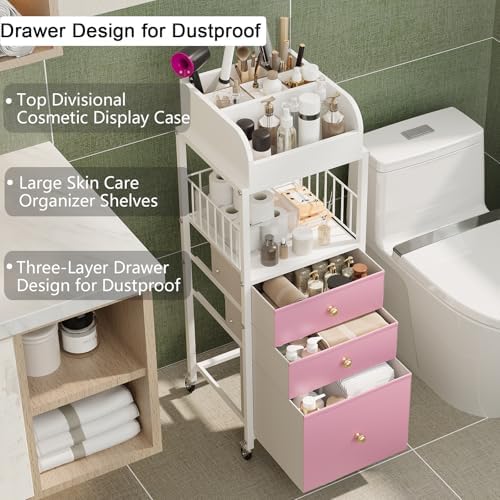 Makeup Organizer Storage Cart with Drawers Rolling Makeup Cart with Wheels - Image 3
