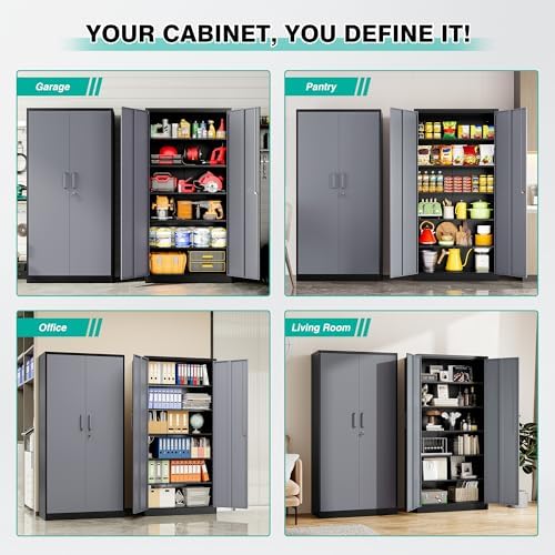 SISESOL Metal Storage Cabinet with 5 Adjustable Shelves,Garage Storage Cabinet with Lock,Metal Cabinets with Locking Doors,71" Lockable Tool Cabinets for Home,Office,Shop,Garage - Image 4