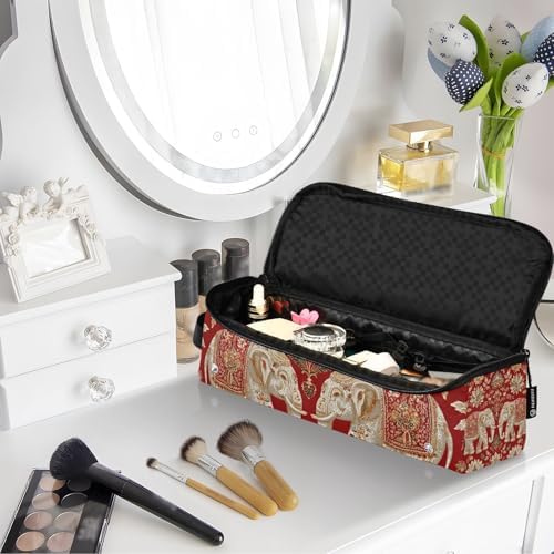 Hair Tools Travel Bag with Heat Resistant Mat Detachable 2-in-1 Curling Iron Travel Case Hot Tools Organizer for Straightener Flat Iron Red Retro Elephant Flowers - Image 7
