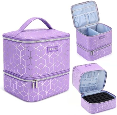 SAVILAND PU Leather Nail Polish Organizer Bag for Nail Tech, Purple by SAVILAND