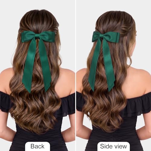 2PCS Green Hair Bows, Large Ribbon Bow Hair Clips for Girls Women Cute Ponytail Holder Accessories for Toddlers Kids Teens - Image 3