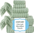 COZYART Lint Free 8 Pcs Bathroom Towel Set Ultra Soft Microfiber Sage Green by COZYART