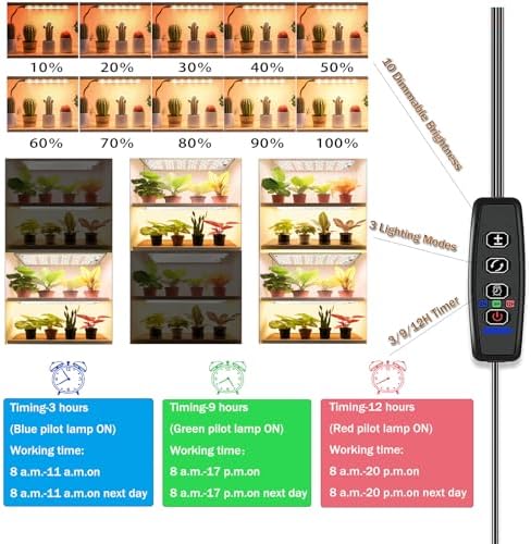 Grow Lights for Indoor Plants,Ultra-Thin Panel Grow Lamp,158LEDs Full Spectrum Grow Lights for Under Cabinet Plant, Grow Lamp with 3/9/12H Timer,10 Dimmable Levels for Plants Growing(2PCS) - Image 5