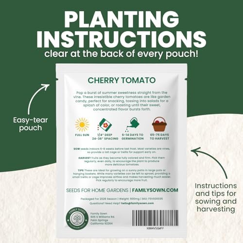 Cherry Tomato – 200 Premium Seeds for Planting – Sweet, Prolific, High-Yielding Heirloom for the 2026 Season – 600-Milligram Pouch - Image 3