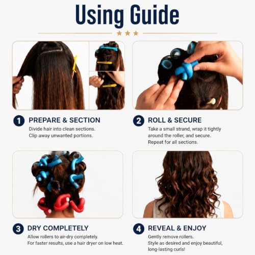 Pinkiou 30 PCS Flexi Rods for Hair, 9.45" Heatless Curling Rods No Heat Hair Rollers, 3 Sizes Large Soft Foam Flexible Twist Hair Curlers for Overnight Curls - Long & Short Hair - Image 6