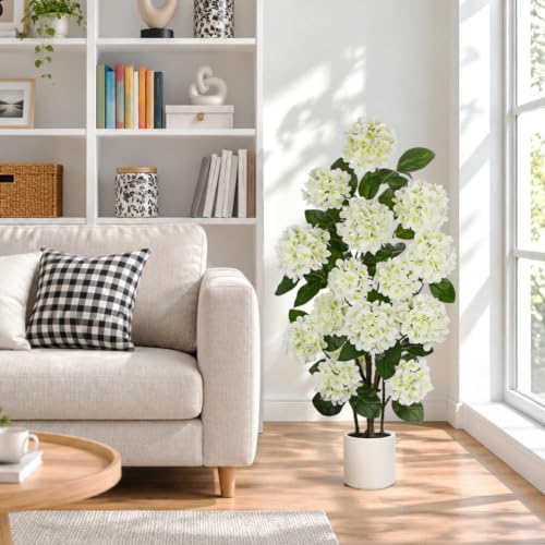 2 Pack 4FT White Hydrangea Artificial Flowers Tree Potted Hydrangea Flowers - Image 7