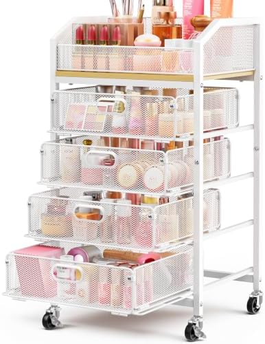 SUNALLY Rolling Makeup Cart with Drawers, Rolling Vanity Nail Cart, White by SUNALLY