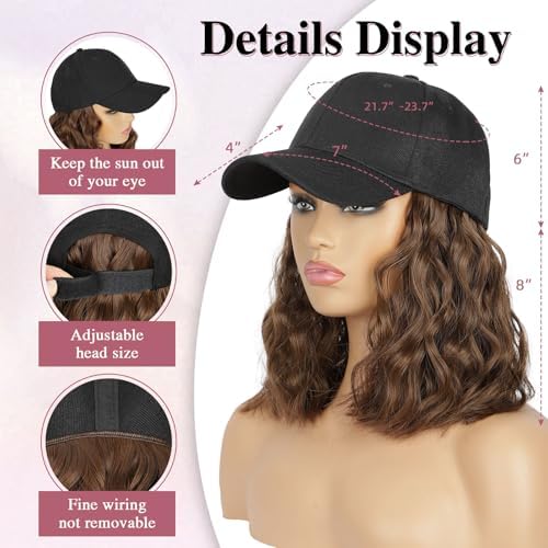 HANYUDIE Hat Wig for Women Wig Cap with Curly Hair Extensions Hat with Hair Wave Adjustable Baseball Cap Wigs - Image 2