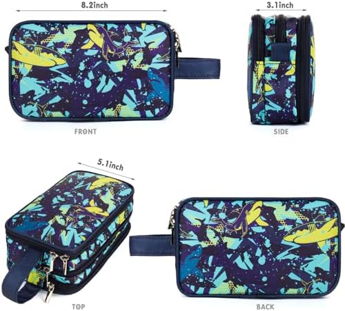 Shark Kids Toiletry Bag for Boys, Travel Toiletry Bag for Little Young Boys Waterproof Hanging Wash Bag Toddler Traveling Toiletries, Navy - Image 2