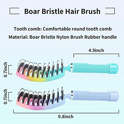 2 Pack Detangling Brush Getting Knots Out without Pain Adds Shine and Makes Hair Smooth,Detangler Boar Bristle Hair Brush for Adult & Kids Wet or Dry Hair(Green&Blue) - Image 7