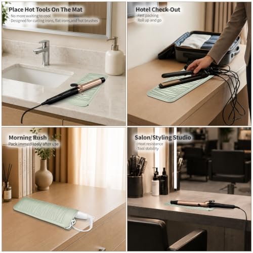 Silicone Heat Resistant Mat, Protects Surfaces from Heat Damage, Provides Slip Resistance, and Offers Multipurpose Storage for Hot Hair Styling Tools (1 Pack, Beige) - Image 6