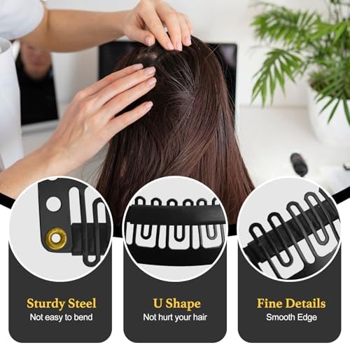 MUIIGOOD 25Pcs 32mm Hairpieces Snap Clips U Shape Wig Clips for Hair Extensions Making Wig Accessories Set Tools (Black) - Image 3