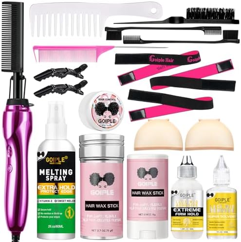 Hot Comb Hair Straightener Set for Lace Front Wigs - Heat Pressing Combs Ceramic Curling Flat Iron Electric Hot Comb for Wigs - Hair Straighteners Straightening Comb for Women Wig Installation Kit by Goiple