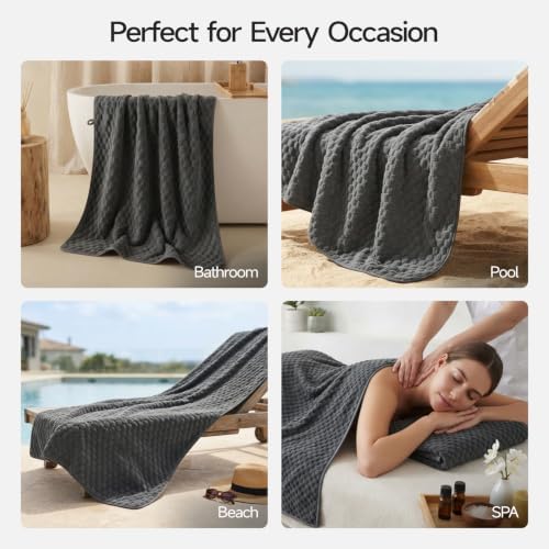 REDKISS Charcoal Gray Microfiber Bath Towels Lagre, 30“x60”, 2 Pack - Image 6