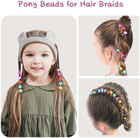 Ningrou 1008 Pcs Hair Beads Kit for Girls Hair Braids, 500Pcs 9x6mm Glitter Pony Beads, 500Pcs Mini Elastic Rubber Bands, 5Pcs Quick Beaders, 1Pcs Rattail Comb and 2Pcs Duckbill Clips - Image 6