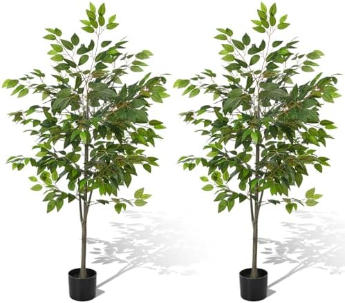 Daifunli 2 Pack Artificial Ficus Tree with Realistic Leaves Natural Trunk by Huiinen