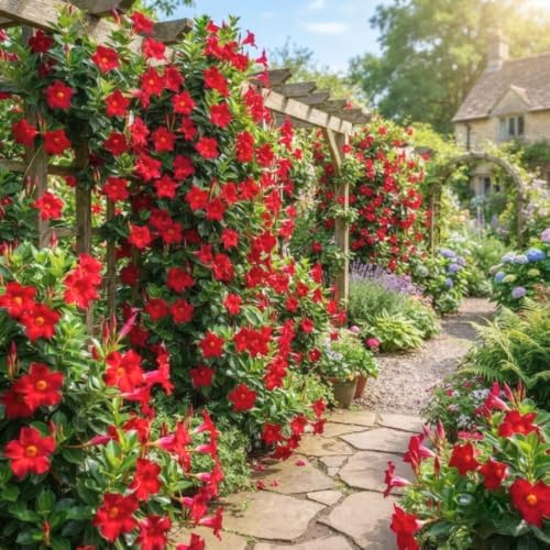 2 Red Pink Mandevilla Plant Live, Climbing Vine for Containers, 4-6" Tall - Image 3