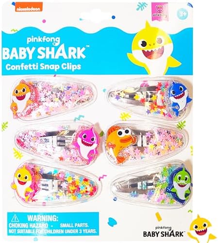 Baby Shark Hair Accessories For Girls, 6pc Cute Hair Clips with Favorite Babyshark Character Charms, Magical Confetti Slaps for Kids, Toddler, Ages 3+ by LUVHERKIDS