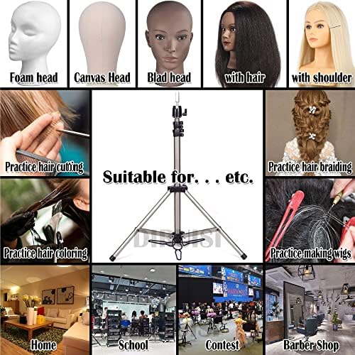 Reinforced Wig Stand Tripod Mannequin Head Stand Adjustable Wig Head Stand Holder for Cosmetology Hairdressing Training with Carrying Bag (Silver) - Image 2