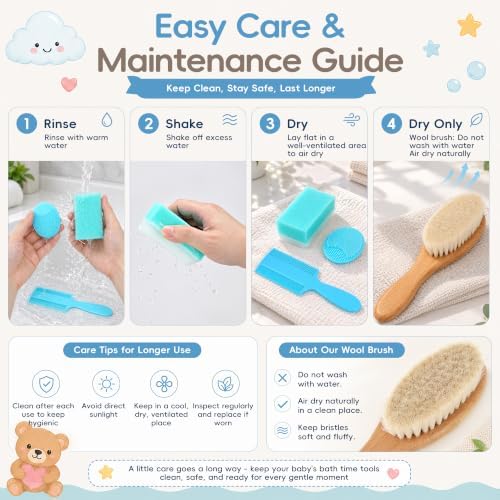 DEBETOOL 4-Piece Baby Hair Brush & Cradle Cap Brush and Comb Set - Image 7